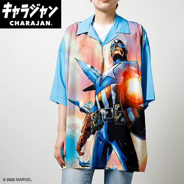 【キャラジャン】Marvel マーベル キャプテンアメリカ レジェンドヒーロー アロハシャツ(M)/(LL)