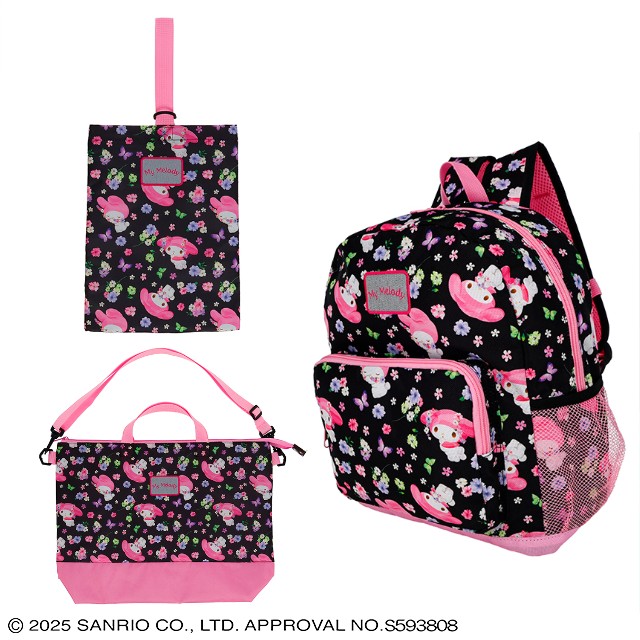 サンリオ マイメロディ 「ブラックフラワー/マイメロディ」 シューズバッグ/レッスンバッグ/リュックサック