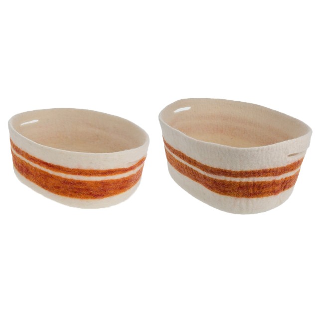 ネパール フェルト雑貨 ボーダーバスケット（オレンジ） S/M