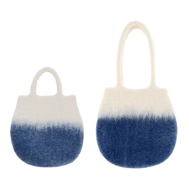 ネパール フェルト雑貨 ラウンドバッグ（ブルー） ミニバッグS/L