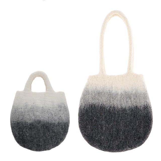 ネパール フェルト雑貨 ラウンドバッグ（ブラック） ミニバッグS/L
