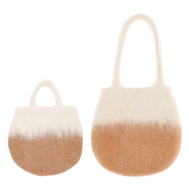 ネパール フェルト雑貨 ラウンドバッグ（ブラウン） ミニバッグS/L