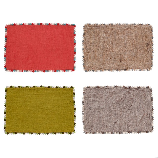 ネパール フェルト雑貨 シンプルマット フロアマット ピンク/グリーン/ライトブラウン/グレー