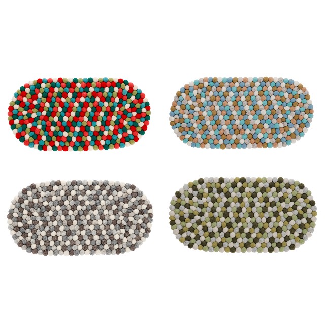 ネパール フェルト雑貨 ポコポコマット フロアマット レッド/グレー/ブラウン/グリーン