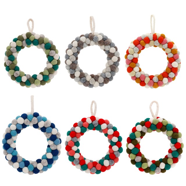 ネパール フェルト雑貨 ポコポコリース リース グリーン/グレー/イエロー/ブルー/ピンク/レッド
